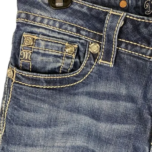 Miss Me Women's Blue Boot Cut Jeans with Gold Embroidery - Picture 5 of 13